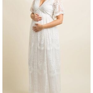 Pinkblush white lace mesh overlay maternity maxi dress